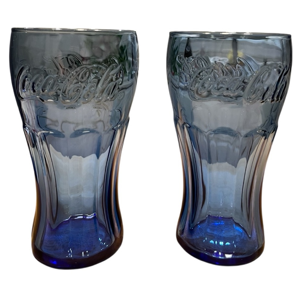 VINTAGE Cobalt Blue Embossed Coca Cola Glasses ~ 6” Tall | Set of 2 Glasses
